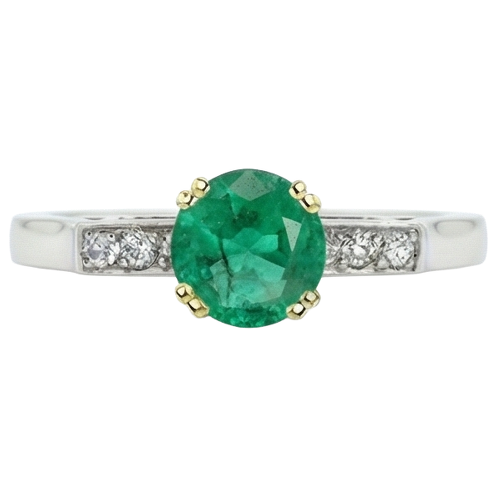 Bague Pierre Précieuse Or Bicolore 14 Carats avec Émeraude Colombienne – vue de profil