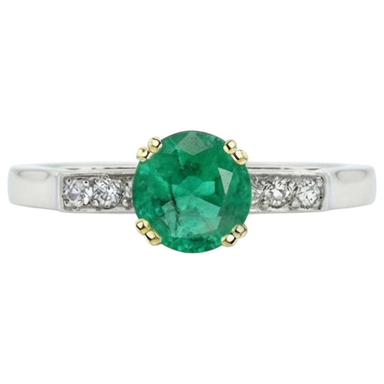 Bague Pierre Précieuse Or Bicolore 14 Carats avec Émeraude Colombienne – vue de profil