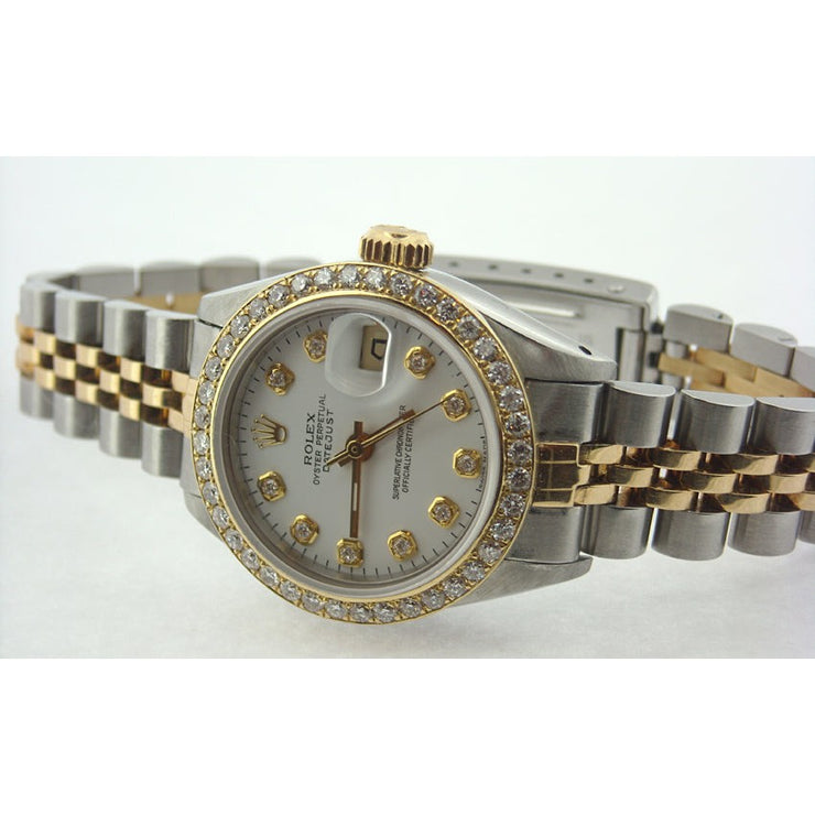 Montre Datejust Rolex pour femme, bracelet bicolore, cadran diamant blanc