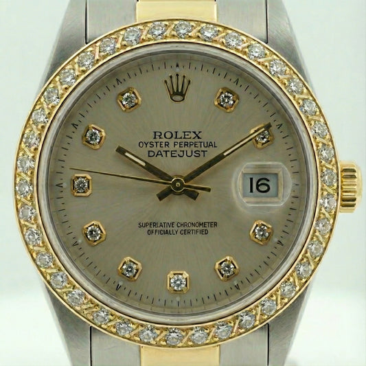 Montre Datejust bicolore avec cadran et lunette en diamant