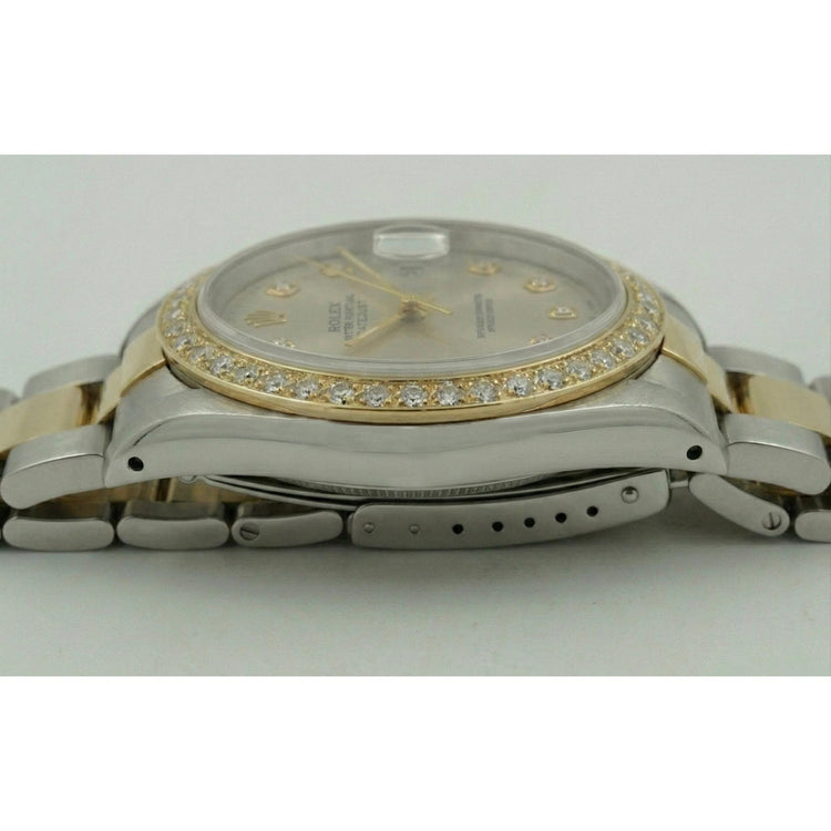 Montre Datejust bicolore avec cadran et lunette en diamant