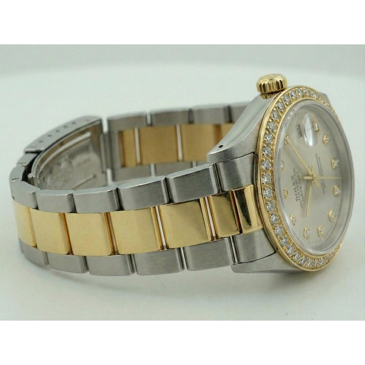 Montre Datejust bicolore avec cadran et lunette en diamant