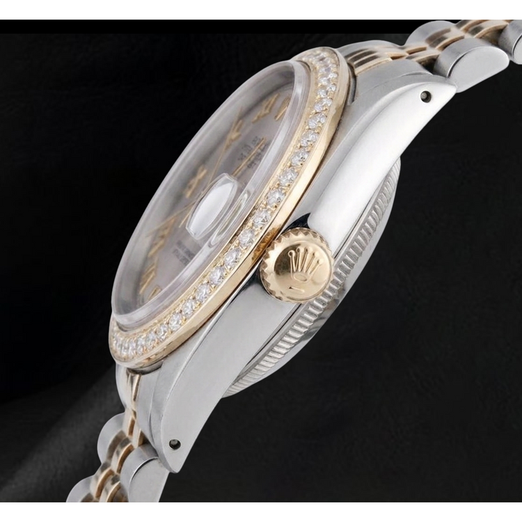 Montre Datejust pour hommes, cadran romain gris, lunette en diamant, deux tons, réglage rapide Rolex