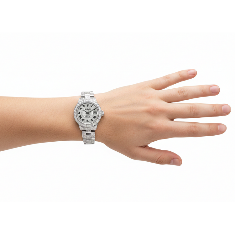 Montre Femme Rolex Datejust Bracelet Plein Diamants 12 Carats