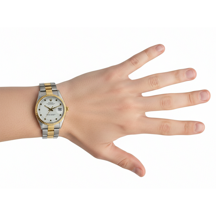 Montre Rolex Date 34 mm Cadran Blanc Or Jaune & Bracelet huître acier inoxydable