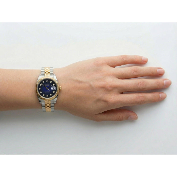 Montre Rolex Datejust 36 mm pour homme, cadran diamant, lunette cannelée, réglage rapide