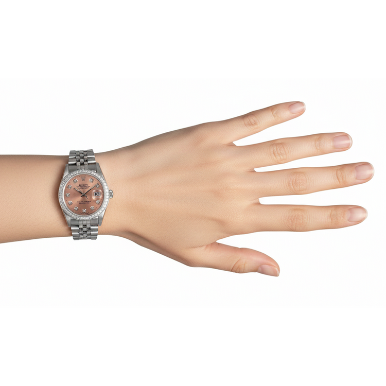 Montre Rolex Datejust acier inoxydable Cadran Rose Fg Taille Moyenne Rolex Cadran Rose En Acier Inoxydable