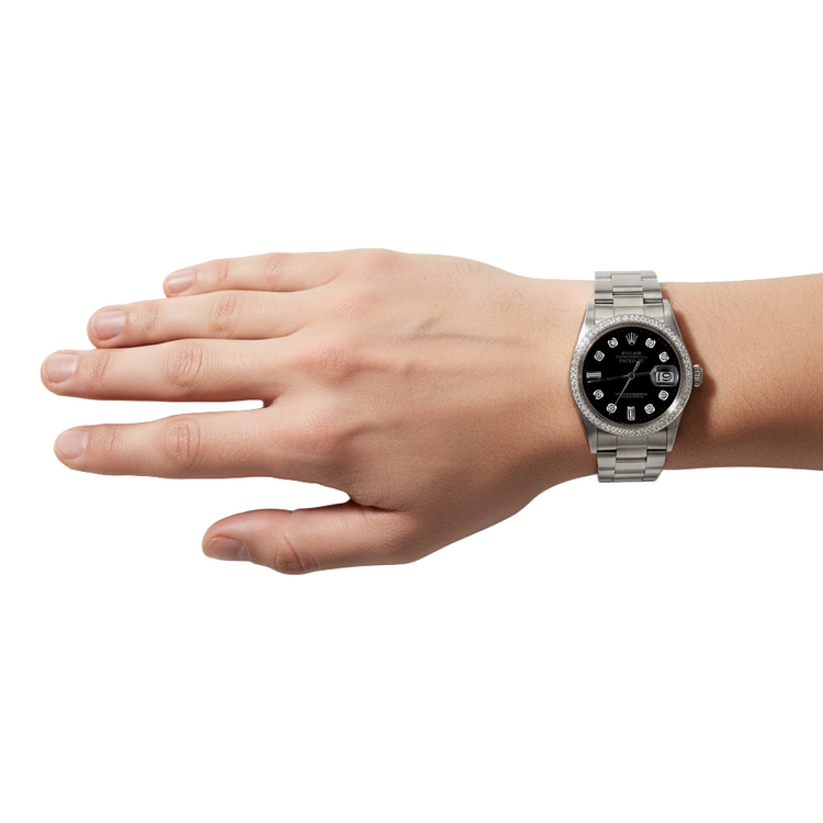 Montre Rolex Datejust cadran diamant noir bracelet en acier inoxydable