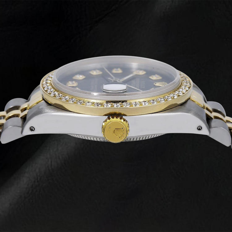 Montre Rolex Datejust en diamant de taille moyenne, cadran noir en diamant de taille moyenne