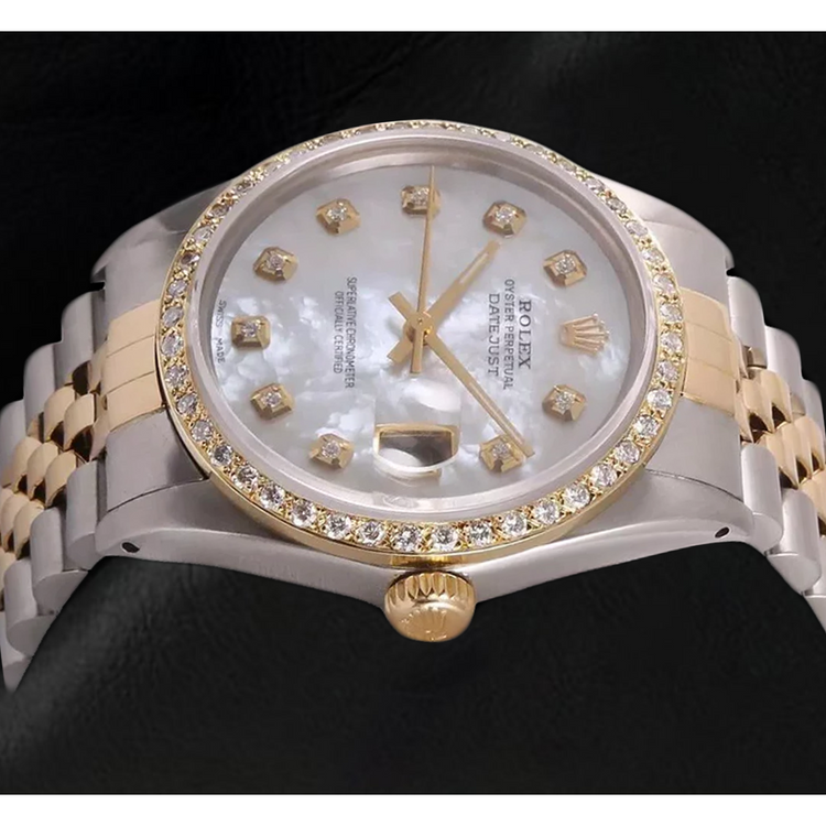 Montre Rolex Datejust pour homme avec cadran en nacre et diamants bicolores RÉGLAGE RAPIDE
