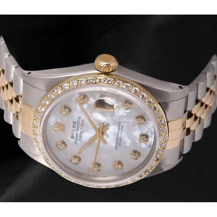Montre Rolex Datejust pour homme avec cadran en nacre et diamants bicolores RÉGLAGE RAPIDE