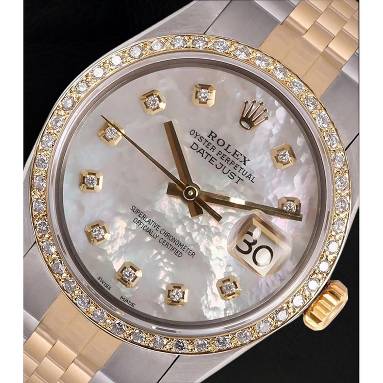 Montre Rolex Datejust pour homme avec cadran en nacre et diamants bicolores RÉGLAGE RAPIDE
