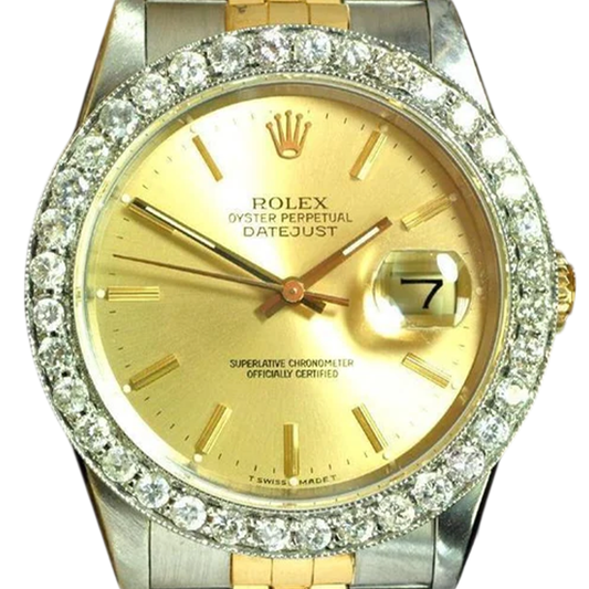 Montre Rolex Datejust pour homme avec lunette en diamant et bracelet acier inoxydable à réglage rapide