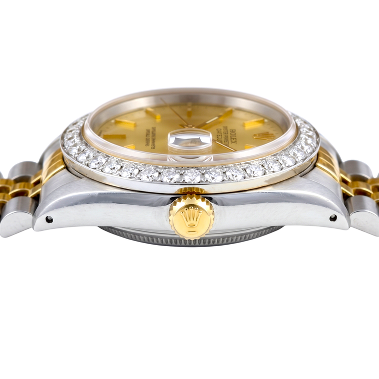 Montre Rolex Datejust pour homme avec lunette en diamant et bracelet acier inoxydable à réglage rapide