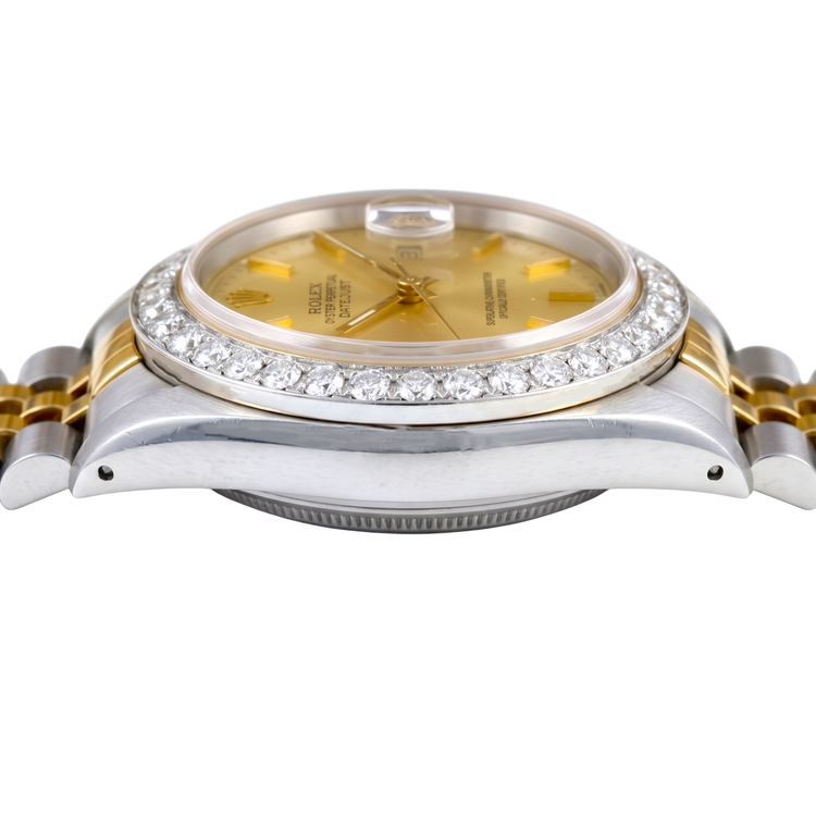 Montre Rolex Datejust pour homme avec lunette en diamant et bracelet acier inoxydable à réglage rapide