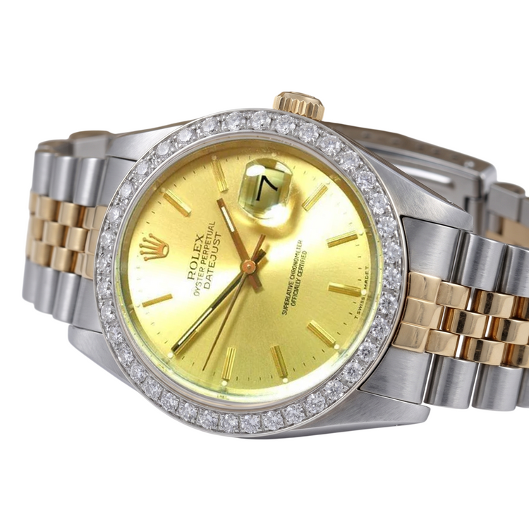 Montre Rolex Datejust pour homme avec lunette en diamant et bracelet acier inoxydable à réglage rapide