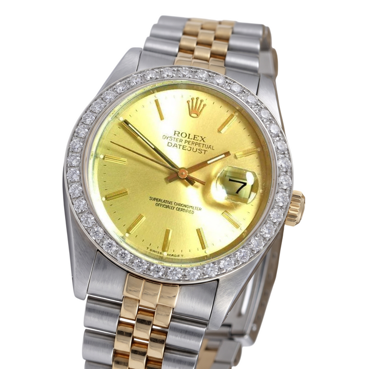 Montre Rolex Datejust pour homme avec lunette en diamant et bracelet acier inoxydable à réglage rapide