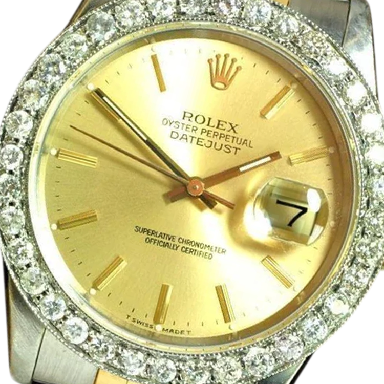 Montre Rolex Datejust pour homme avec lunette en diamant et bracelet acier inoxydable à réglage rapide