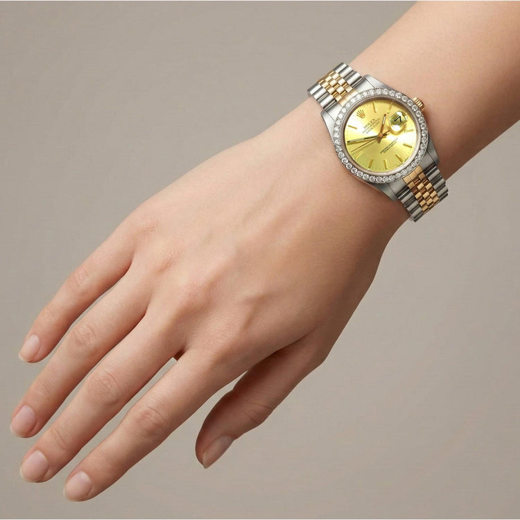 Montre Rolex Datejust pour homme avec lunette en diamant et bracelet acier inoxydable à réglage rapide