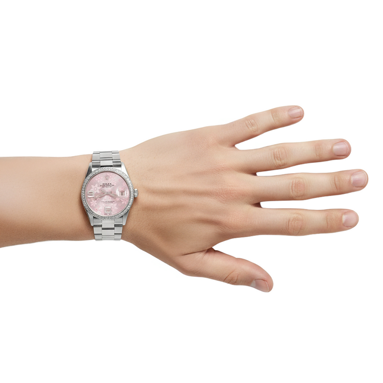 Montre Rolex Datejust pour homme en acier inoxydable avec cadran rose et lunette en diamant - prise rapide