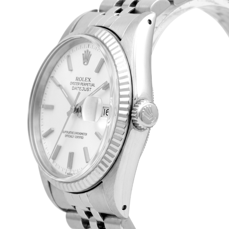 Montre Rolex Datejust pour homme, cadran argenté, lunette cannelée, bracelet acier inoxydable