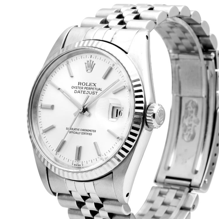 Montre Rolex Datejust pour homme, cadran argenté, lunette cannelée, bracelet acier inoxydable
