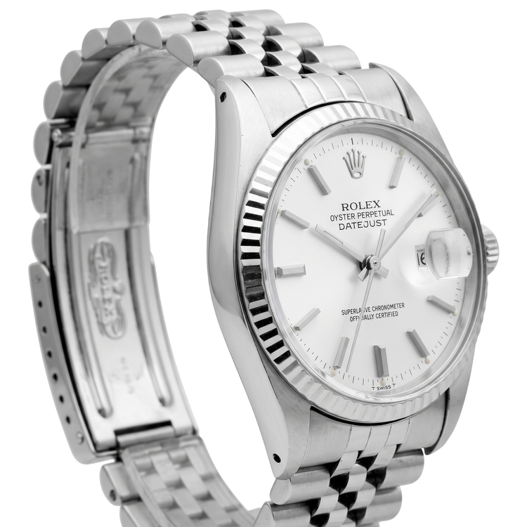 Montre Rolex Datejust pour homme, cadran argenté, lunette cannelée, bracelet acier inoxydable