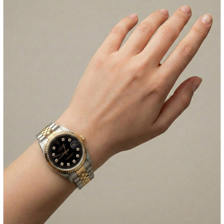 Montre Rolex Datejust pour hommes à deux tons avec cadran en diamant et bracelet jubilé
