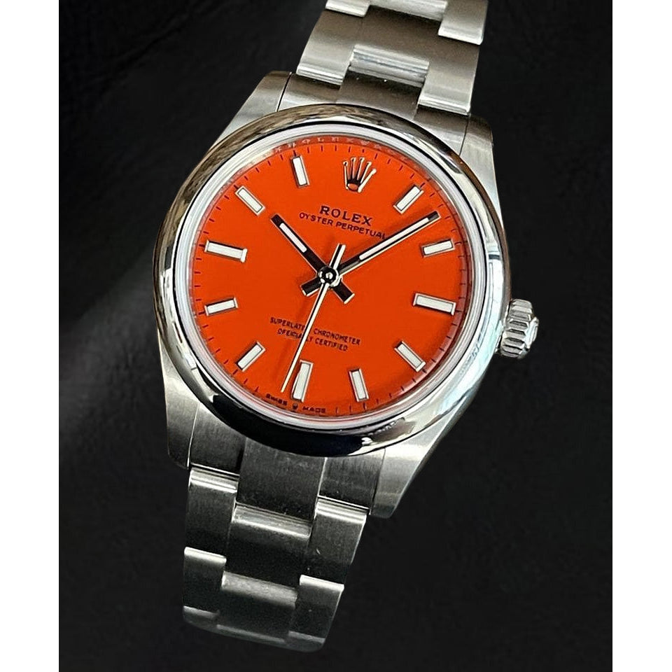 8615Montre Rolex Oyster Perpetual 31 en acier inoxydable lumineuse rouge