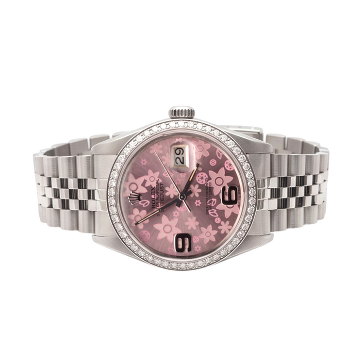 Montre Rolex à cadran fleur rose acier inoxydable jubilé diamant Rolex Datejust réglage rapide
