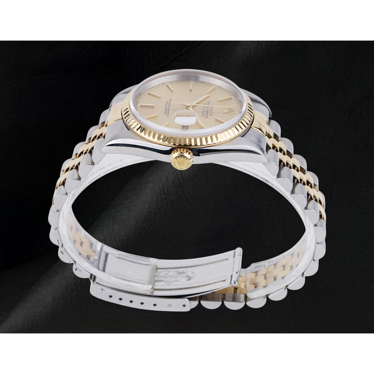 Montre Rolex pour homme, cadran bâton ivoire, Datejust, deux tons, or et acier inoxydable, réglage rapide