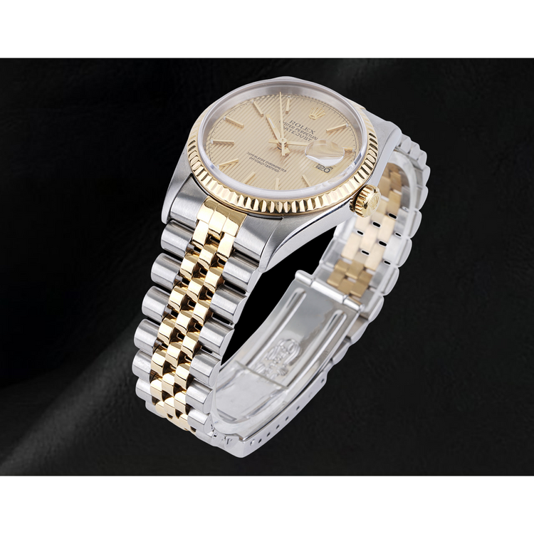 Montre Rolex pour homme, cadran bâton ivoire, Datejust, deux tons, or et acier inoxydable, réglage rapide