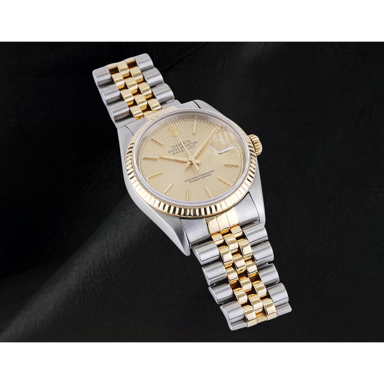 Montre Rolex pour homme, cadran bâton ivoire, Datejust, deux tons, or et acier inoxydable, réglage rapide
