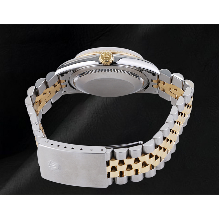 Montre Rolex pour homme, cadran bâton ivoire, Datejust, deux tons, or et acier inoxydable, réglage rapide