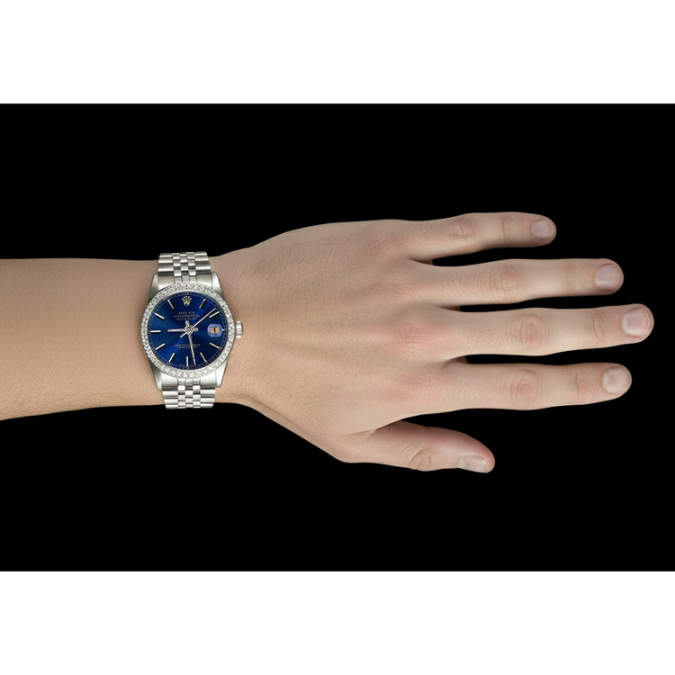 Montre à cadran bleu Bâton acier inoxydable jubilé diamant perpétuel Rolex Homme
