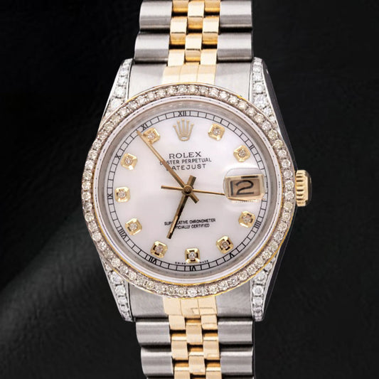 Montre-bracelet Rolex bicolore Jubilee 36 mm Datejust avec cadran en diamant blanc et lunette