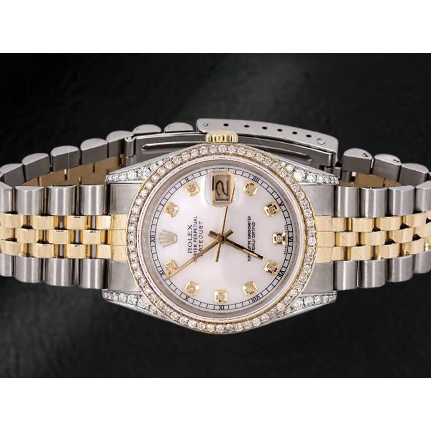 Montre-bracelet Rolex bicolore Jubilee 36 mm Datejust avec cadran en diamant blanc et lunette