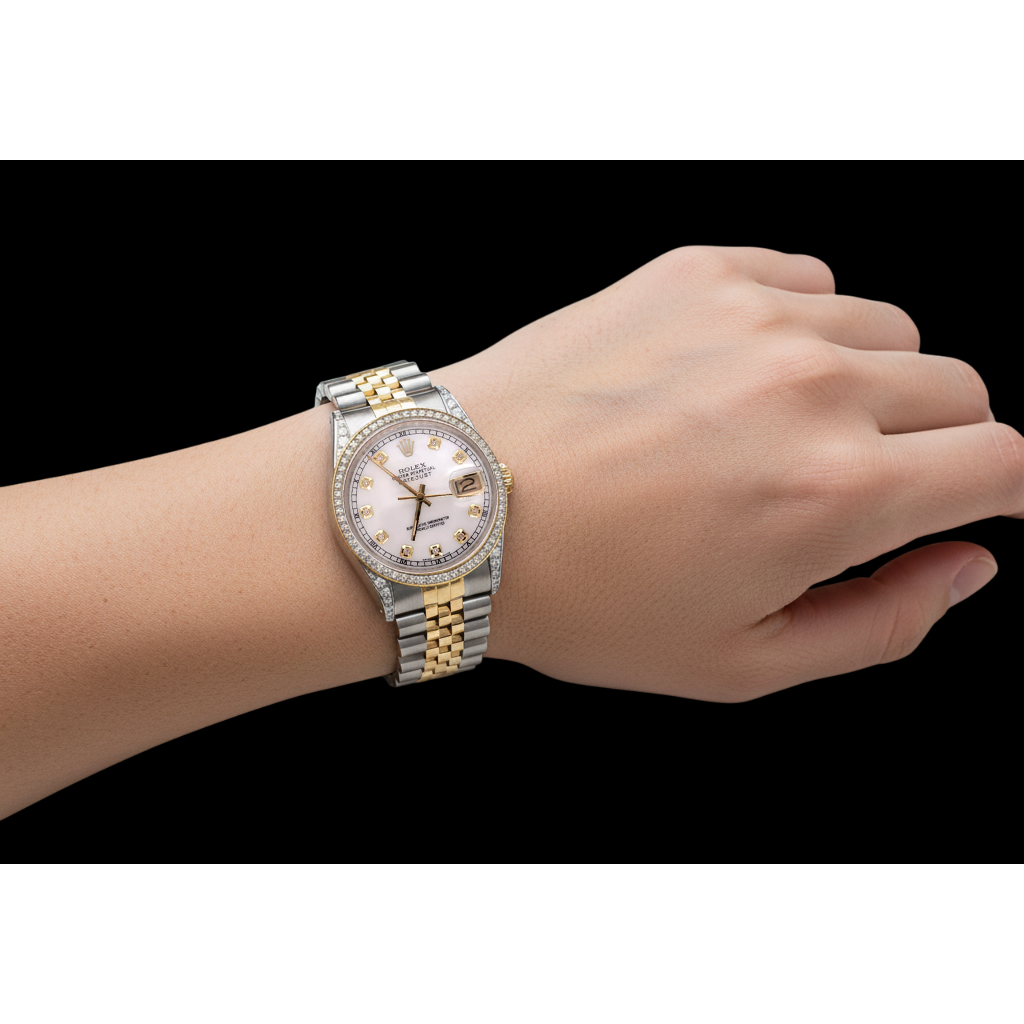 Montre-bracelet Rolex bicolore Jubilee 36 mm Datejust avec cadran en diamant blanc et lunette
