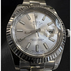 Montre en acier Rolex Datejust pour homme avec cadran lumineux argenté 41 mm