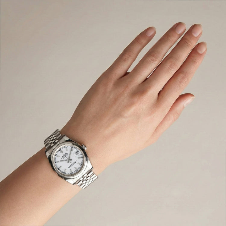 Montre homme Rolex date juste Fermoir dissimulé argent cadran jubilé bande cachée