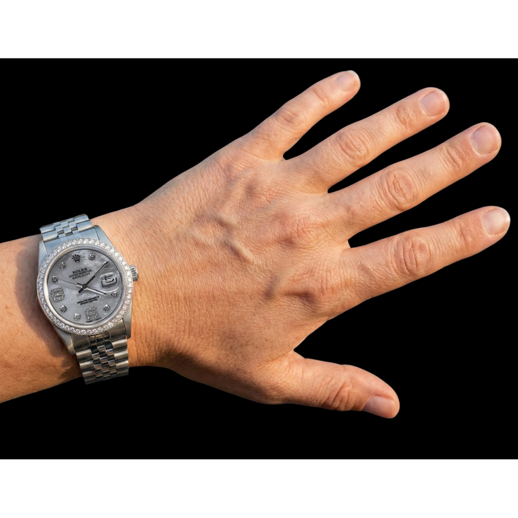 Montre pour hommes avec lunette en diamant personnalisée, cadran de vadrouille, Rolex datejust, bracelet acier inoxydable, ensemble rapide