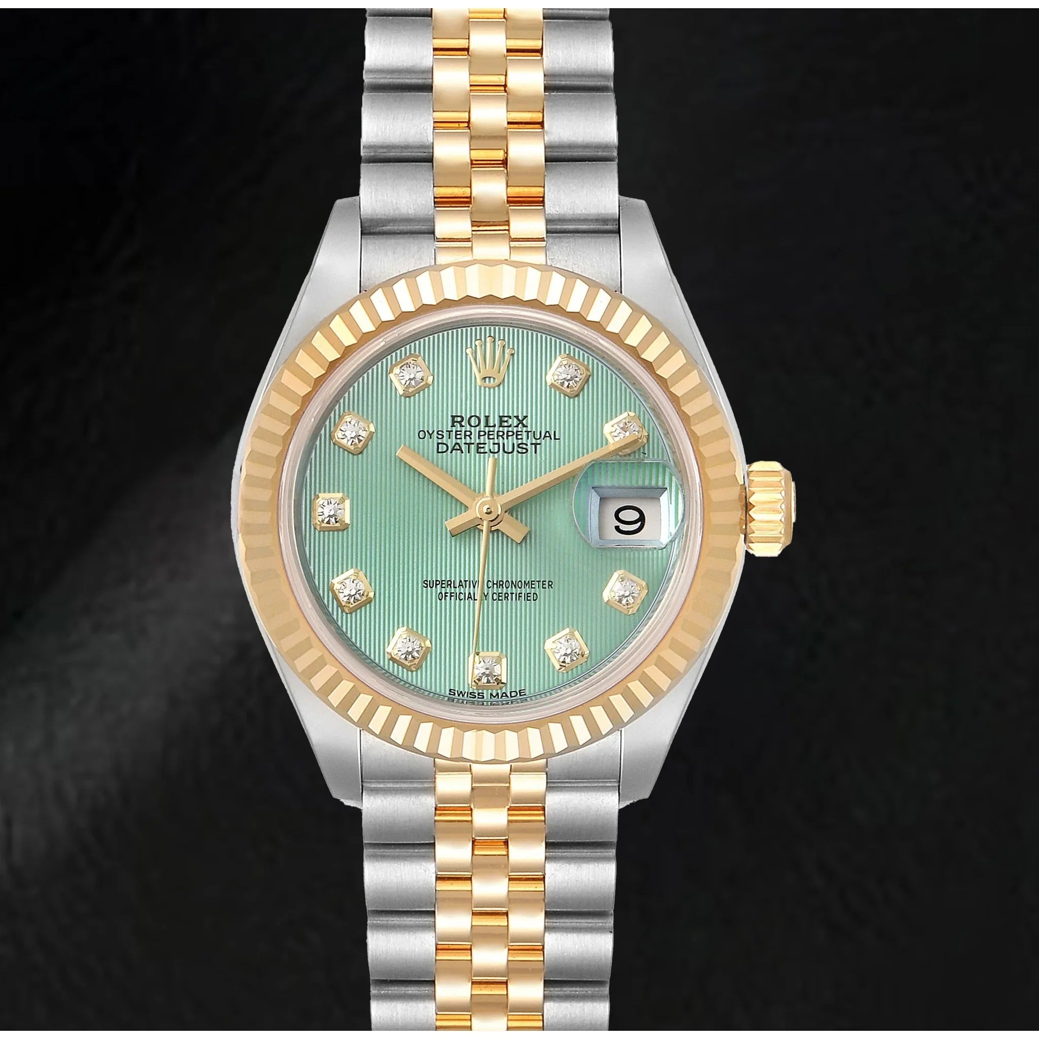 Montre Femme Rolex 279173 Datejust 28 Acier Or Jaune Cadran Diamant Tepstrey Vert