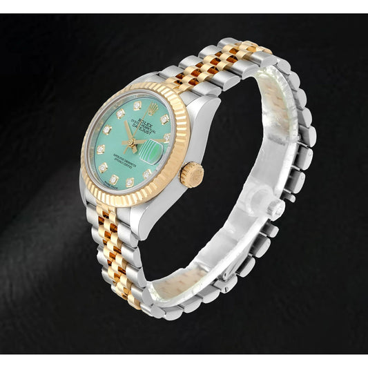 Montre Femme Rolex 279173 Datejust 28 Acier Or Jaune Cadran Diamant Tepstrey Vert