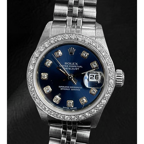 Montre Rolex Datejust 26 mm avec cadran diamant bleu foncé et bracelet jubilé en acier inoxydable