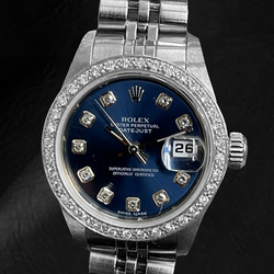 Montre Rolex Datejust 26 mm avec cadran diamant bleu foncé et bracelet jubilé en acier inoxydable