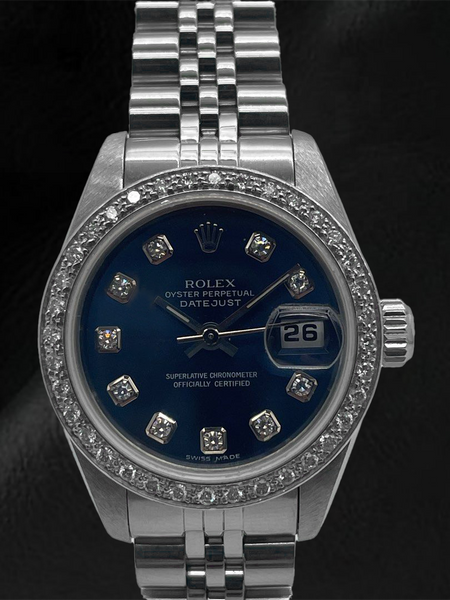 Montre Rolex Datejust 26 mm avec cadran diamant bleu foncé et bracelet jubilé en acier inoxydable