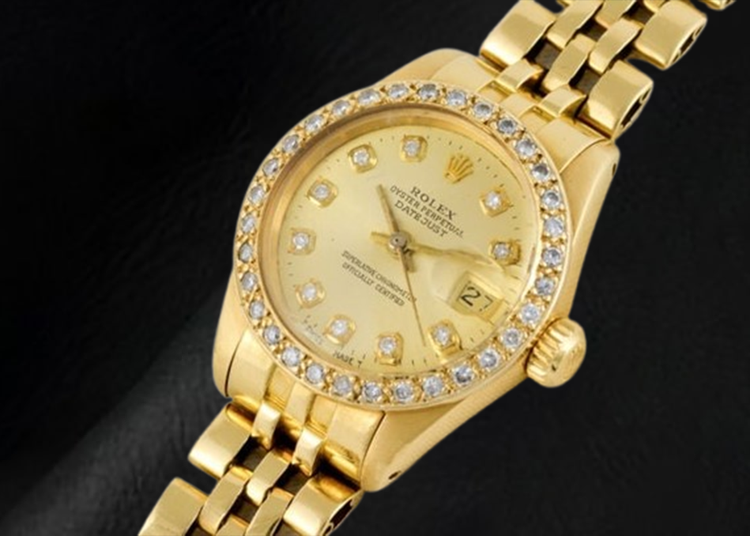 Montre Rolex Datejust 26 mm avec cadran diamant champagne President en or jaune