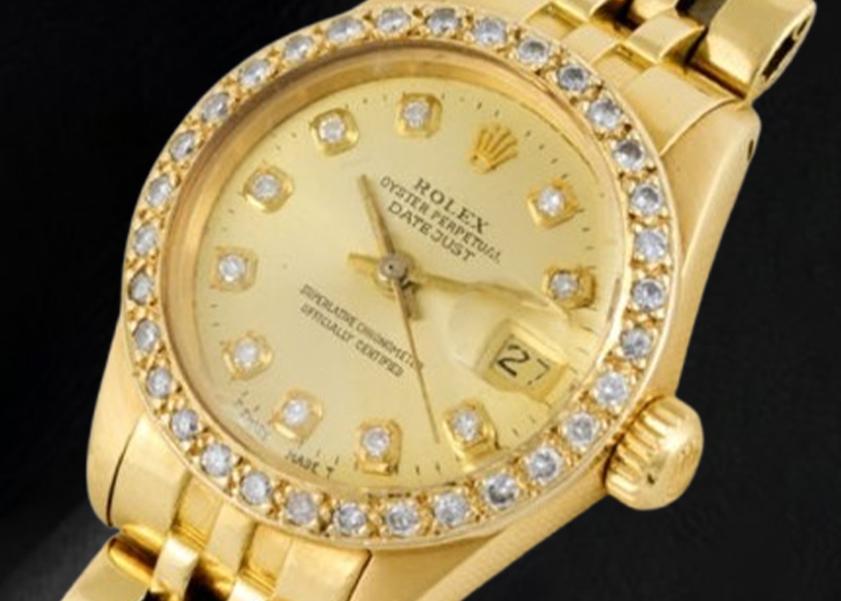 Montre Rolex Datejust 26 mm avec cadran diamant champagne President en or jaune