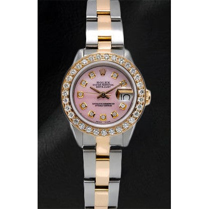 Montre Rolex Datejust 26 mm avec cadran en nacre rose et diamants, bracelet Oyster bicolore