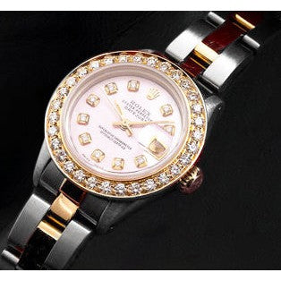 Montre Rolex Datejust 26 mm avec cadran en nacre rose et diamants, bracelet Oyster bicolore